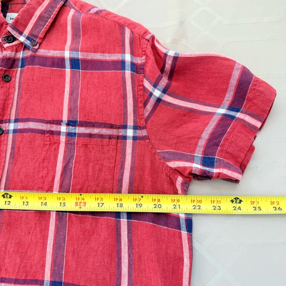 Taylor Stitch Men’s 100% Linen Plaid Short Sleeve Shirt Size 42 or Large - Picture 5 of 6